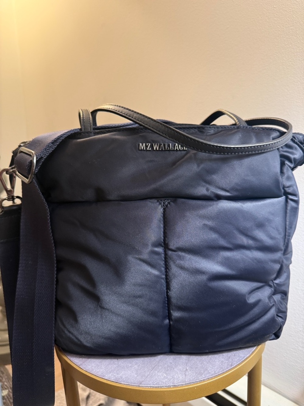MZ Wallace Navy Quilted Messenger Crossbody Bag